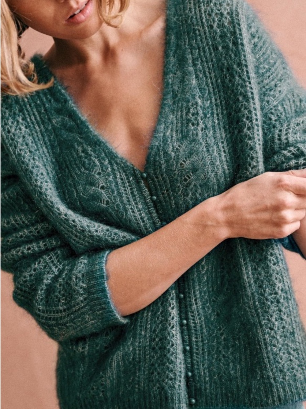 Sezane Lison Cardigan Sweater Peacock blue
